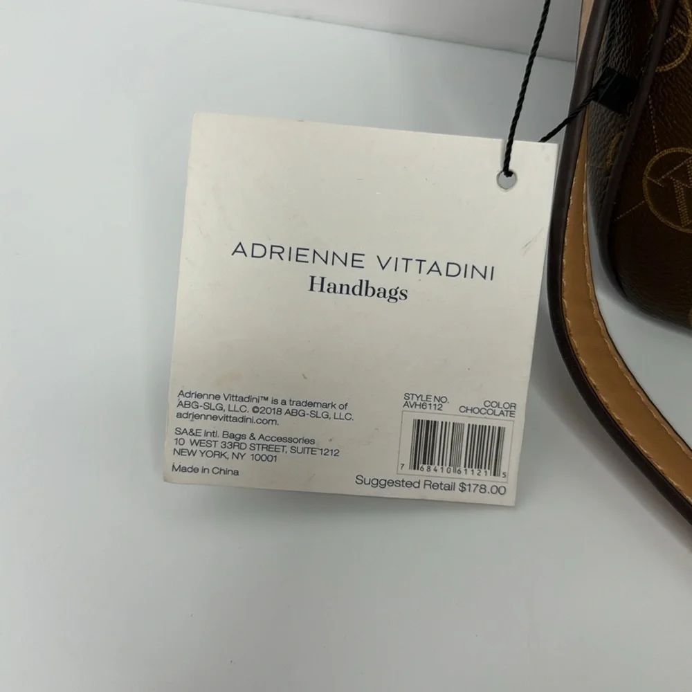 Adrienne Vittadini brown logo tassel crossbody bag
